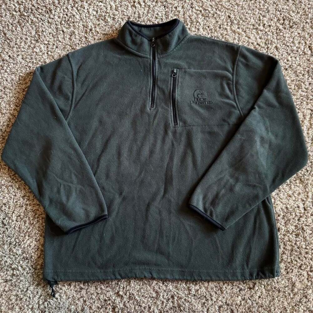 Ducks Unlimited 1/4 Zip Fleece Pullover Size XL Green Outdoor Hunting